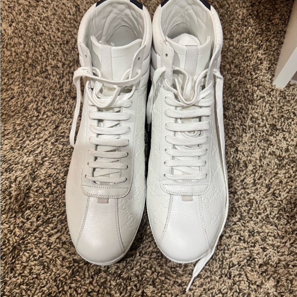 Gucci White High-Top Sneakers with Textured Leather